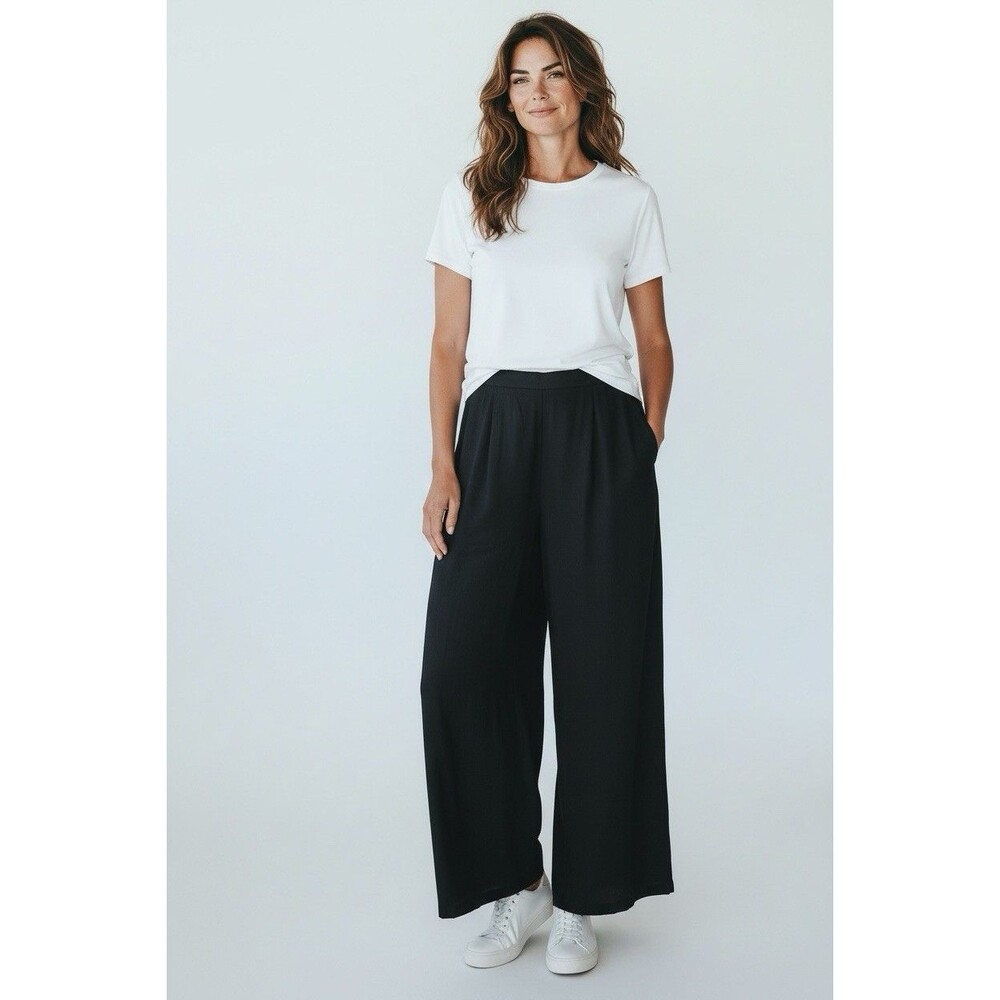 Ritu Kumar Wide Leg Pants Women's Pockets Sz Large Dressy Black High Rise Ankle - Picture 7 of 9